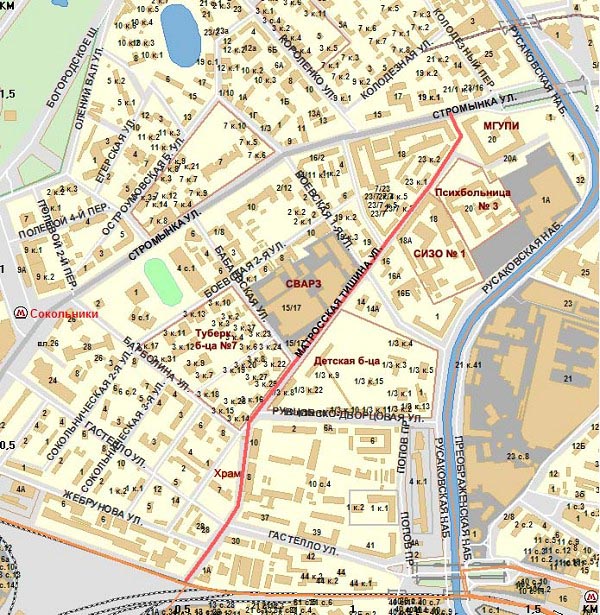 Улица Матросская тишина на карте Москвы