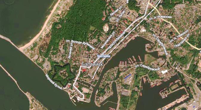 Балтийск на спутниковой Яндекс-карте
