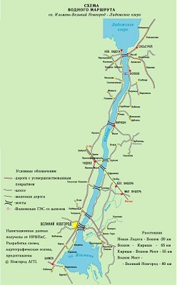 Общий вид реки Волхов на карте