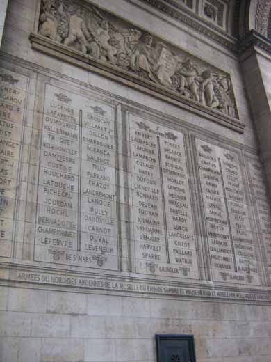 Название сражений и имена французских военачальников на Триумфальной арке