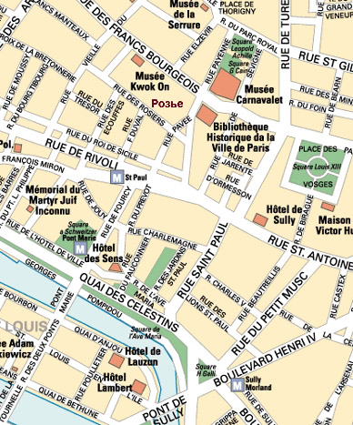 Еврейский квартал на карте Парижа