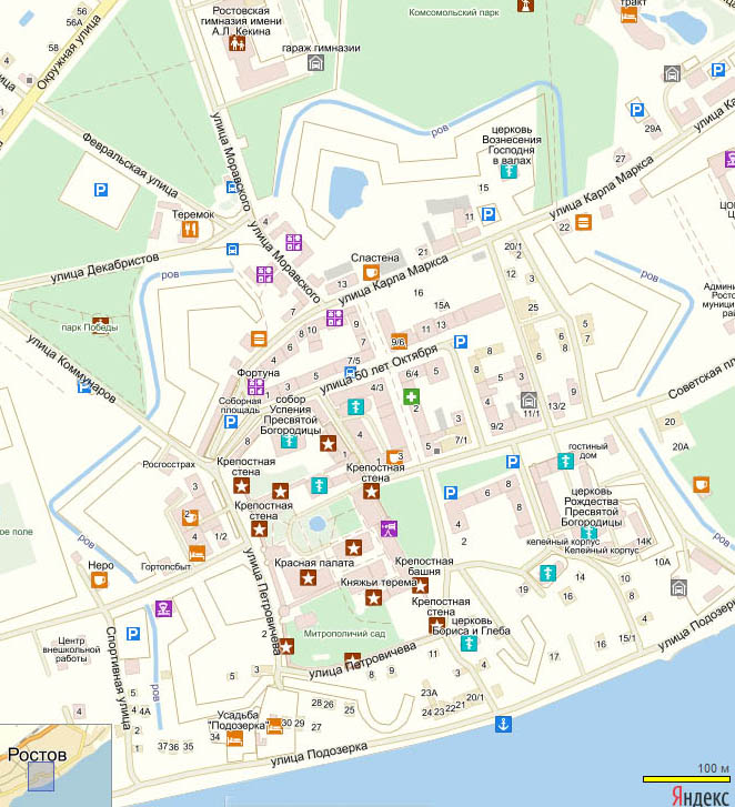 Карта центральной части города с туристическими достопримечательностями