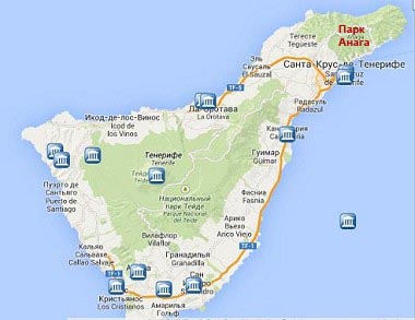 Парк Анага на карте острова Тенерифе