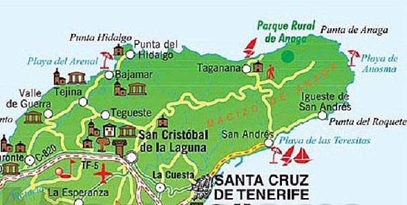 Сан-Андрес и пляж Лас Тереситас на карте