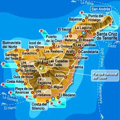 Пунта-дель-Идальго на карте острова Тенерифе